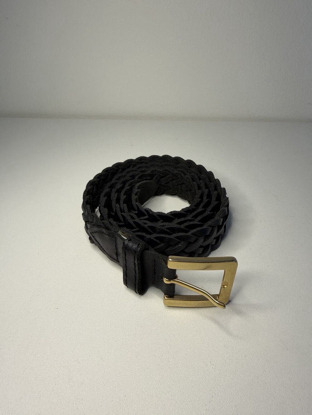 Vintage Braided Genuine Leather Belt Black Gold Buckle Woven Gaucho Argentina 36